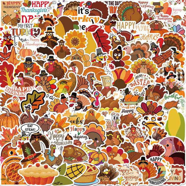 100 Stück Thanksgiving-Tag-Aufkleber, Türkei, keine Duplikate, wasserfest, Graffiti-Aufkleber für Skateboard, Laptop, Gepäck, Fahrrad, Gitarre, Wasserflaschen-Aufkleber, Kindergeschenke