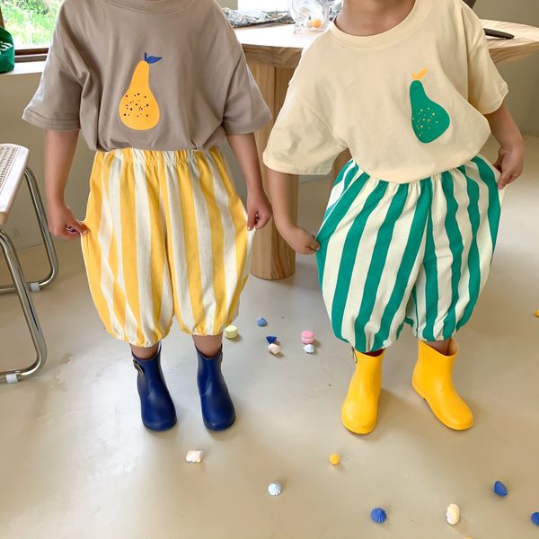 Pantaloni estivi per bambini Vestiti Pantaloni Harem a righe Vestiti di cotone larghi per sorella e fratelli 20220905 E3