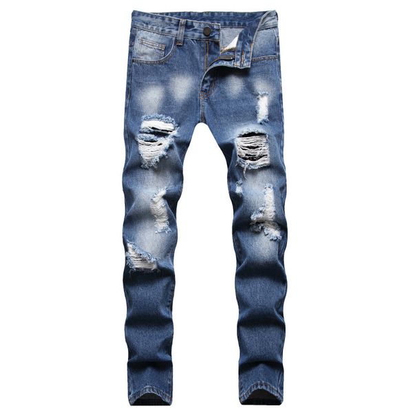 Jeans masculinos de moda Rapped jeans azul slim fit jeans cal￧as de rua casual cal￧as de estilo de rua 28-42 roupas machos pantalones