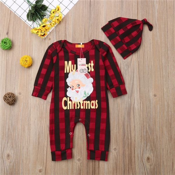 Romances Emmababy meu primeiro Natal menino menina unissex romances roupas xadrez roupas de lazer garotas garotas de Natal Rompers de Natal Gifts 220905