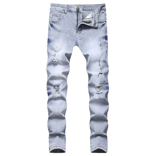 Slim Fit Ripped Jeans Menas Menina Casual Black Hip Hop Male cal￧a jea