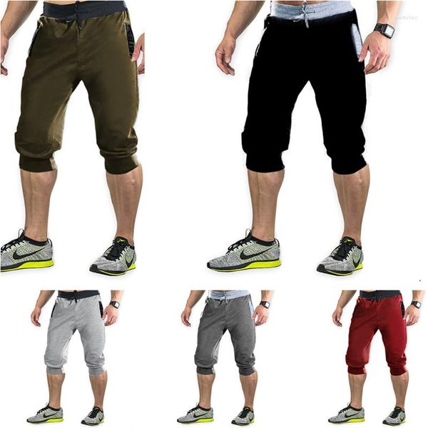 Erkek Şort Erkekler Yaz Nefes Alabilir Düz Renk Kırpılmış Pantolon İnce Fit Spor Sıradan Streç Taç Sokak Giyim M-3XL