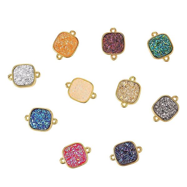 Charms 10pcs Square Luzy Resin Links Connector Stone Pendants Charm Bling Jewelry Connector