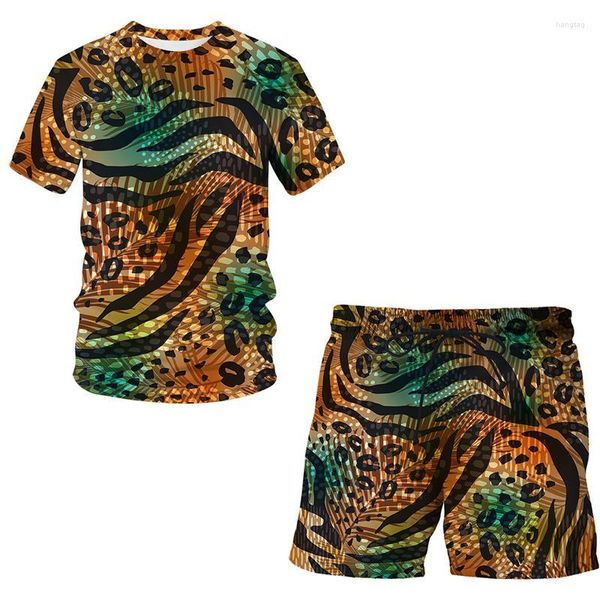 Tute da uomo Estate 2022 Stampa leopardata 3D Modello di abito T Shirt Manica corta Pantaloncini casual Uomo/Donna Abbigliamento streetwear