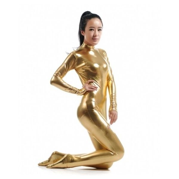 Unisex komik elbise parlak metalik katsuit kostümler siyah tulum lycar spandeks zentai bodysuit parti kulüp sahne kostümleri geri fermuar no hood and eldiven