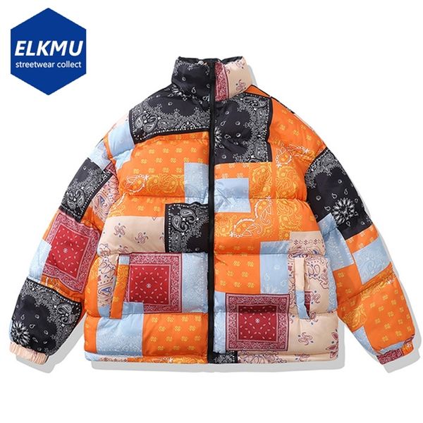 Piumino da uomo Parka Hip Hop Giacca imbottita da uomo Puffer Parka Streetwear Paisley Bandana Cappotti caldi spessi reversibili Harajuku Oversize Outdoor 220905