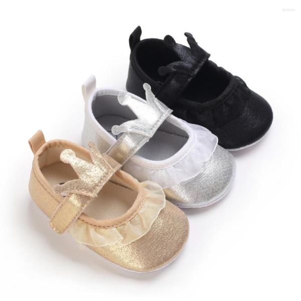 Scarpe da ginnastica Princess Lace Crown Born Infant Baby Girl Prewalker Cotone Suola morbida Culla Primi camminatori 0-18 mesi