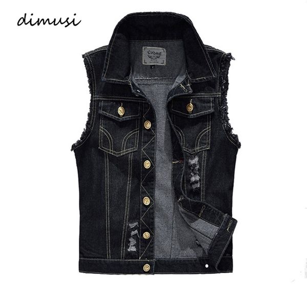 Gilet da uomo DIMUSI Primavera Autunno Design vintage Gilet di jeans Maschile Nero Giacche senza maniche Uomo Jeans con foro Gilet di marca 6XL YA566 220905