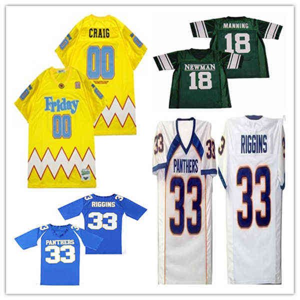 American College Football Wear Friday Night Movie Tim Riggins # 33 Camisas de futebol Newman PEYTON MANNING # 18 Verde Amarelo FRIDAY'S CRAIG 00 #
