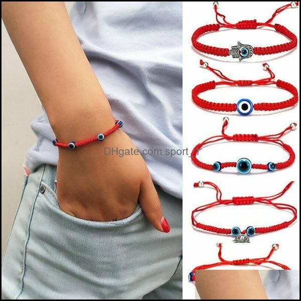 Braccialetti di fascino 2022 Blue Evil Eye Charm Corda intrecciata Catene Bracciali per donna Uomo Turtle Elephant Hamsa Hand Red String Bangle Fas Dhxtj