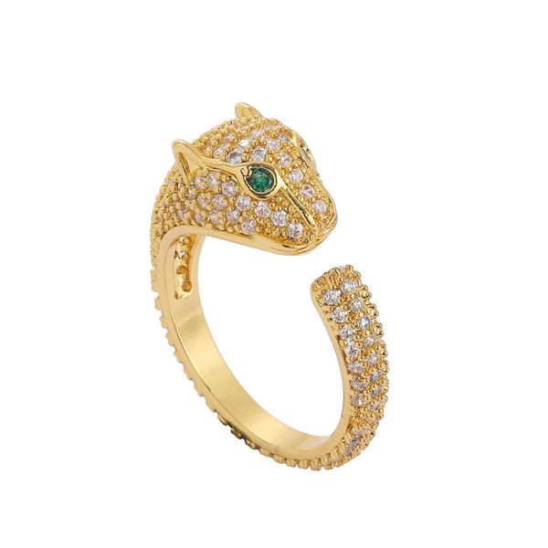 Hip Zircon Stones Leopard Ring Personalità Animal Cheetah Open Finger Ring Gioielli di moda regolabili per donna Uomo