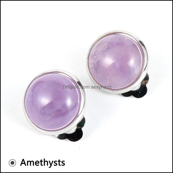 Polsino dell'orecchio delle donne 12 mm quarzo rosa pietra cabochon polsino dell'orecchio clip di orecchini di cristallo occhio di tigre turchesi ametiste rame Earclip Decorati Dhh7L