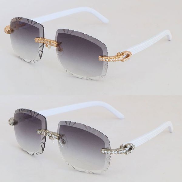 Большие бриллианты белые доски солнцезащитные очки для женщин оригинальные дизайнерские очки без оправы Womans 8200758 Роскошные бриллианты