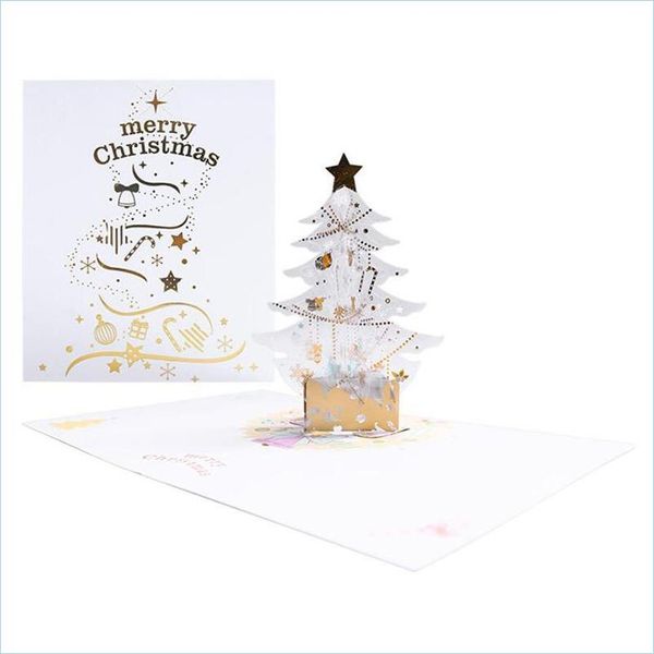 Biglietti d'auguri Biglietti d'auguri Albero di Natale di cristallo con busta 3D -Up Cartolina di buon Natale Babbo Natale Fiocco di neve Cartoline per bambini Gri Dhzxf