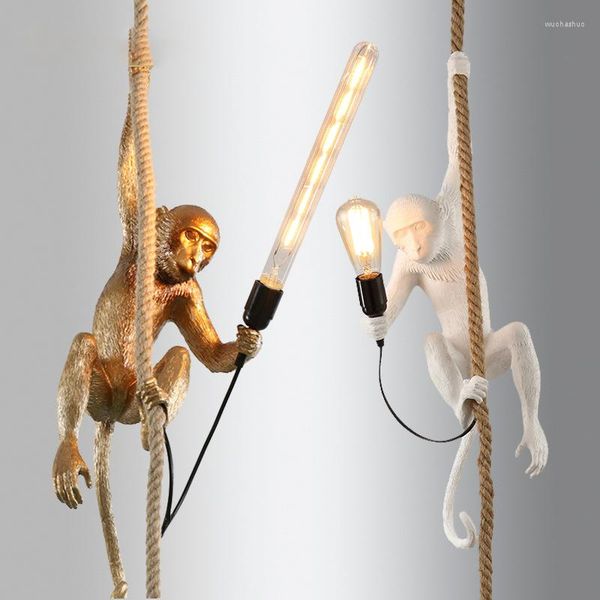 Lampade a sospensione Lampada moderna a forma di scimmia Resina vintage Oro Nero Bianco Animale Hanglamp Soggiorno Bar Caffetteria Decorazione Lampade E27