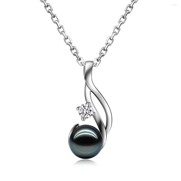 Medaglioni AnuJewel 9-10mm Ciondoli in moissanite di perle nere di Tahiti naturali 0,3ct Collana con ciondolo di diamanti creati Regali di anniversario