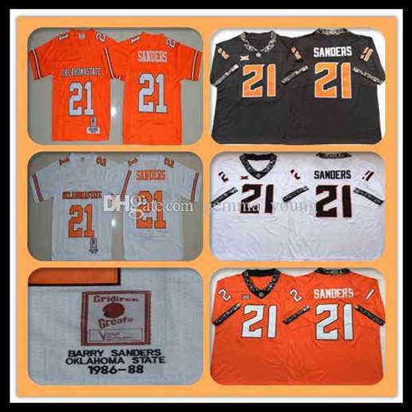 American College Football Wear 1986-1988 Retro NCAA Homens Oklahoma State OSU 21 Barry Sanders College Football Jerseys Cheap Sanders Universit