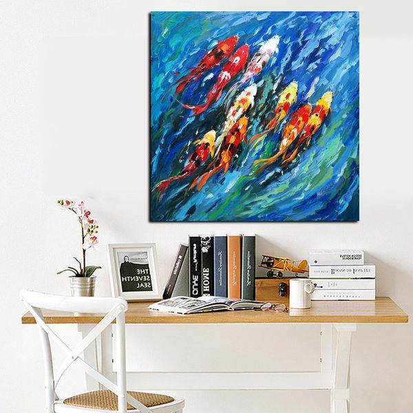 Pittura su tela Immagine di arte della parete di grandi dimensioni Pittura tradizionale cinese ASTRATTO Colorato Koi Fish Stampe su tela per soggiorno Cuadros Decor