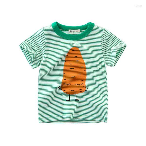 Camicie T-shirt estiva da neonato per ragazzi Creative Cartoon stampa a strisce di carota colletto tondo manica corta Top abbigliamento casual per bambini