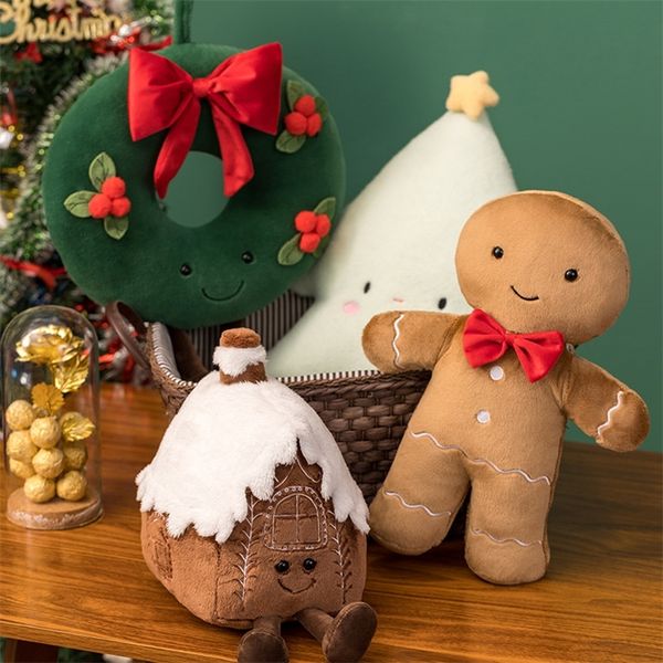 Weihnachtsspielzeugzubehör, 3045 cm, Weihnachts-Lebkuchen-Plüschspielzeug, gefüllte Schokoladenkekse, Hausform, Dekorkissen, lustige Weihnachtsbaum-Party-Puppe 220905