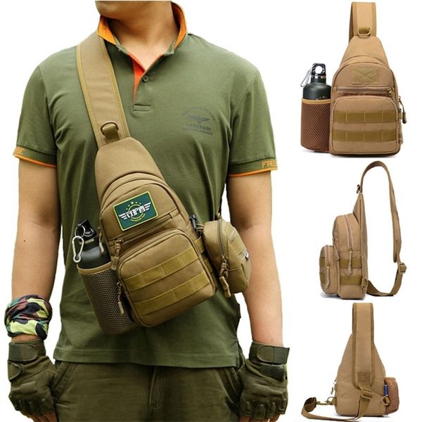 Sacos ao ar livre militar tático bolsa de ombro homens caminhadas acampamento exército caça garrafa de pesca pacote de peito molle mochila 220905