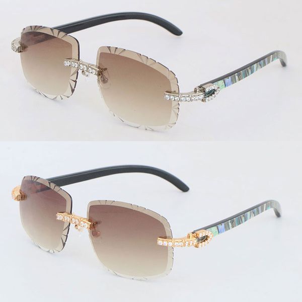 Designer-Sonnenbrille mit großem Diamant-Set für Damen, originale Muschel im Inneren, schwarzes Büffelhorn, randlose Brille, luxuriöse Damen- und Damenbrille mit diamantgeschliffenen Gläsern