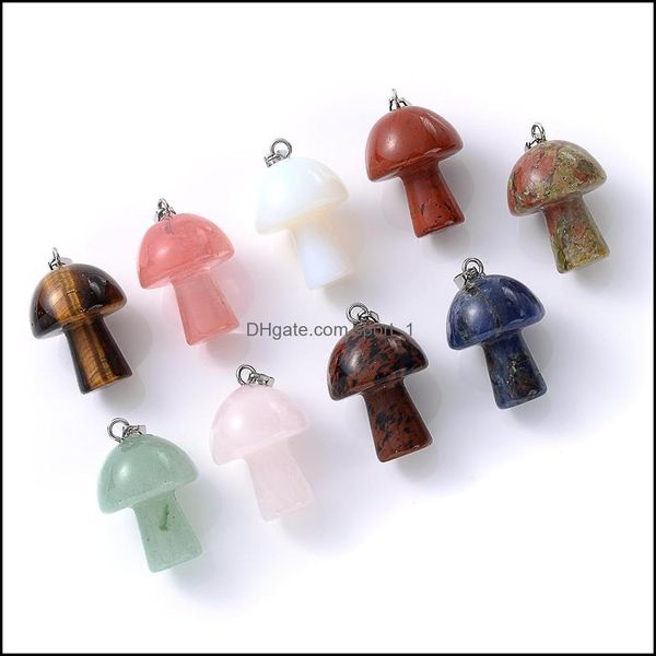 Charms 2Cm Pietra di cristallo naturale Ciondoli a forma di fungo Quarzo rosa Ciondolo con pietre marroni verdi per creazione di gioielli fai da te Collana all'ingrosso Dro Dhcwj