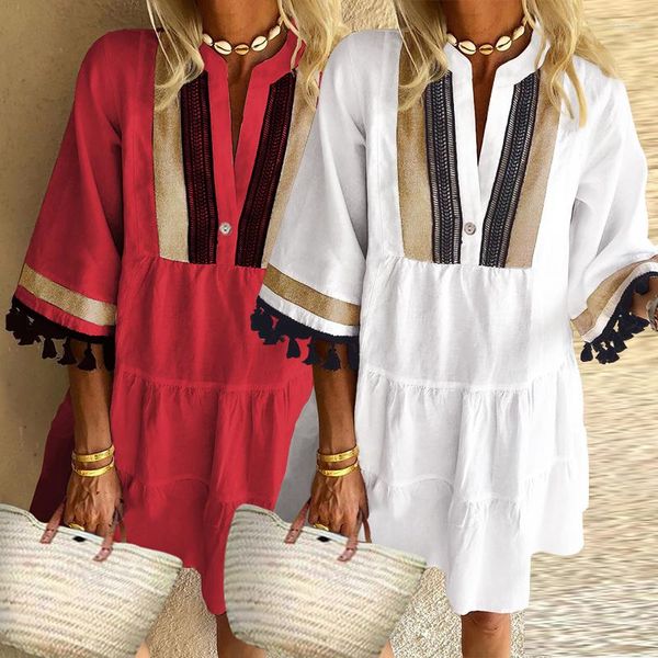 Abiti casual Fahsion Laday Beach Dress Donna Vestito estivo Stampa vintage con scollo a V Party 2022 Bohemian Vestido Robe