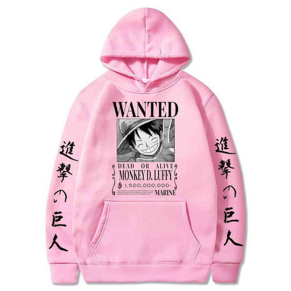 Hoodies Hoodie Ataque em Titan One Piece Luffy Men Fashion Homme Fleece Anime Japonês Impresso Male Masculino Roupas de grandes dimensões X0601