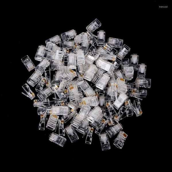 Cabos de computador 25/100pcs Gold RJ45 Rede de rede Plugue modular CAT5 Conector CAT5E 8P8C Terminais