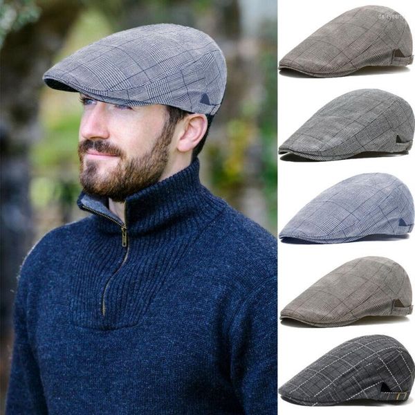 Berretti Fashion Mens Summer Gatsby Hat Golf Driving Sun Cap Flat Beret Cabbie Driver Sboy Plaid Casual Checks One Piece