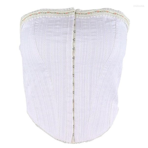 Cinture Stile Vintage Backless Cotton Floral Lace Trim Corsetto Top Estetica Senza spalline Monopetto Bianco Tube Top E-girl Crop