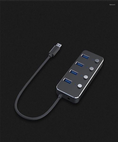 Hub de alta velocidade de alta velocidade USB 3.0 Splitter Aluminium Multiple Expander Adapter com interruptor para acessórios para PC para laptop