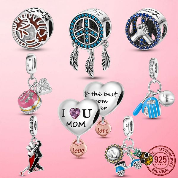 925 Mertes de charme de prata Dangle Peace Tree Baseball Luvas de beft pingente de pingente FIT Pandora Charms Bracelet Diy Acessórios de jóias