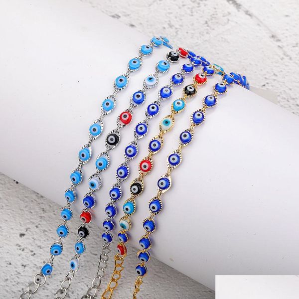 Catena a maglie 1 pz Moda Braccialetti a maglie in rame di alta qualità Oro Blu Rosso Malocchio Smalto Bracciale con perline per le donne Lucky Tur Mjfashion Dhbgh