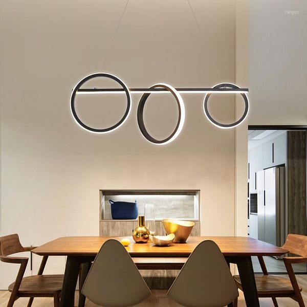 Anhängerlampen Lampe moderne LED -Art -Deco Kronleuchter Esszimmer Schlafzimmer lebende Schwarze Kreis Decke Kücheninsel Beleuchtung