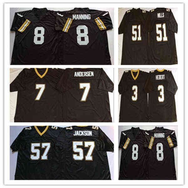 American College Football Wear NCAA Man Retro College Football 8 Archie Manning Jerseys Black 57 Rickey Jackson 7 Morten Andersen 3 Bobby ele