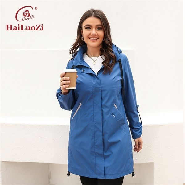 Jackets femininas Hailuozi Trench Coat for Women Plus Size Hood High Quality Windbreaker Midlen comprimento feminino Cor sólida Roupas simples9671 220902