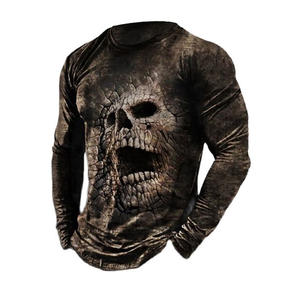 T-shirt da uomo T-shirt con teschio vintage stampato in 3D per uomo T-shirt a maniche lunghe in cotone Street O-collo allentato Top Camiseta oversize Abbigliamento uomo 5xl 220905