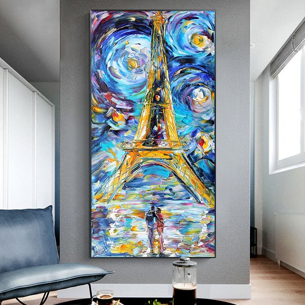 Quadro su tela Torre di Parigi Van Gogh Notte stellata Olio su arte Cuadro Poster Immagine da parete nordica per soggiorno