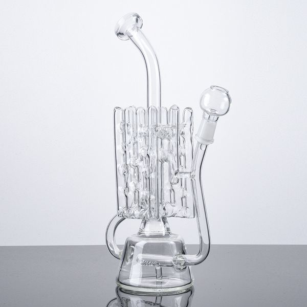 Inline-Perc-Glasbongs, Schweizer Perc-Wasserpfeifen, 4 mm dick, 14 mm männliches Gelenk, Wasserpfeifen, 10-Zoll-Recycler-Öl-Dab-Rigs mit Glasnagel und Glashaube WP142