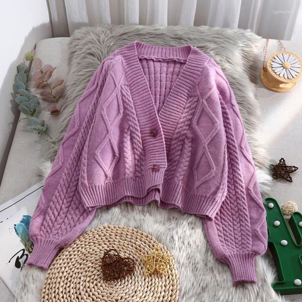 Completi di abbigliamento Cardigan con maniche a lanterna multicolore Giacche in maglione lavorato a maglia Donna Autunno Inverno Maglioni lunghi solidi Cappotto JK School Girls