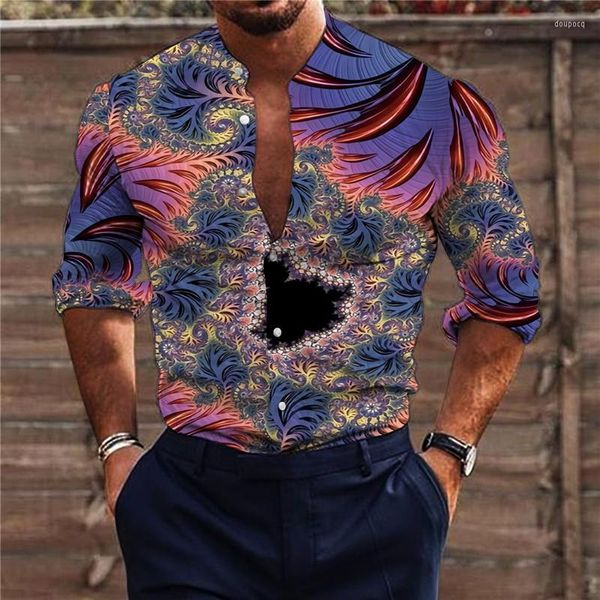 Camisas casuais masculinas Tropical Hawaiian Cirlt Shirt Beach Resort 3D Manga longa Longa Flor de Flores 5xl 2022