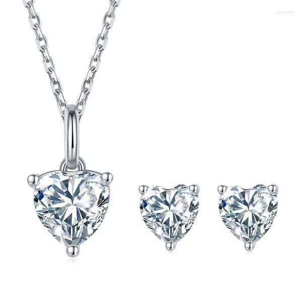 Ciondoli AnuJewel D Color Heart Moissanite Diamond 18K Placcato oro bianco Collana Orecchini Set per le donne Gioielleria raffinata