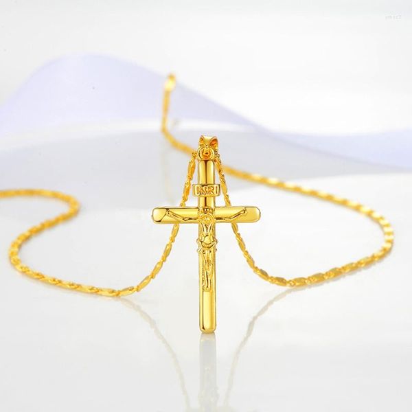 Colares pendentes Moda 24k colar de cor dourado cruzado para mulheres/homens Jóias de casal de Natal Presente de Natal por atacado