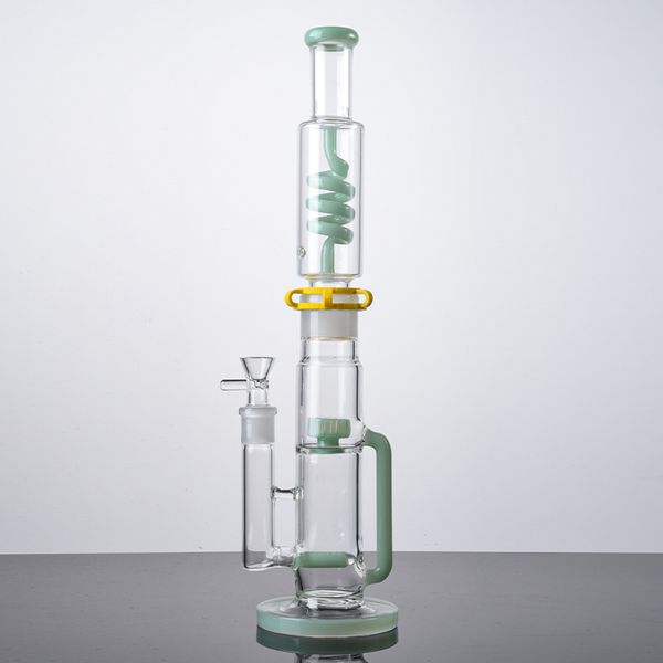 Freezable Straight Tube Beaker Bongs High 17Inch Hookahs Oil Dab Rigs Build Glass Bongs Colorful Grenn Blue Water Pipes con 14mm Bowl Accesorios para fumar