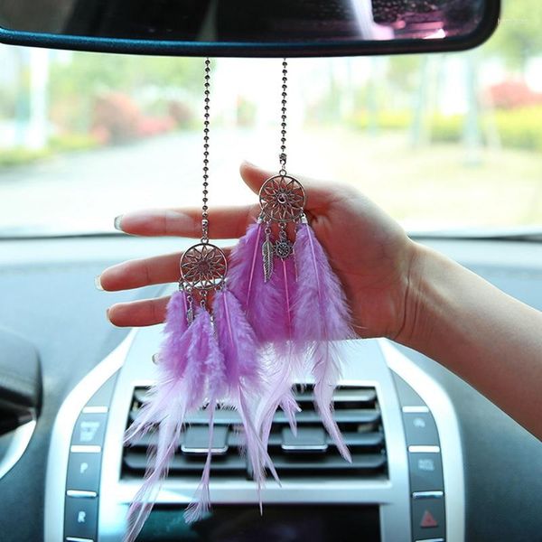 Decorazioni interne Ciondolo per auto Acchiappasogni Accessori per ragazze Specchio di piume Appeso Decorazioni per la casa Ornamento fortunato