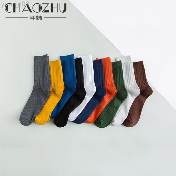 Athletische Socken Männer 4 Jahreszeiten Doppelnadeln Baumwolle Strickrippe Casual Basic 10 Farben Business Deodorant und Sweat Pull männlich L220905