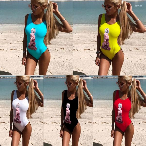 Frauen Badekleidung Badeanzug Frau Ein Stück 3D Blumen bedruckt Bikini Push Up May Frauen Strand gelb schwarzes rotes Bad Anzüge Mädchen Mädchen