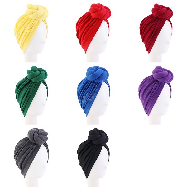 Mode Frauen Geknotet Turban Kappe Große Blume Moslemisches Hijab Bereit Zu Tragen Kopf Wrap Mujer Bandanas für Hochzeit Party Haar zubehör